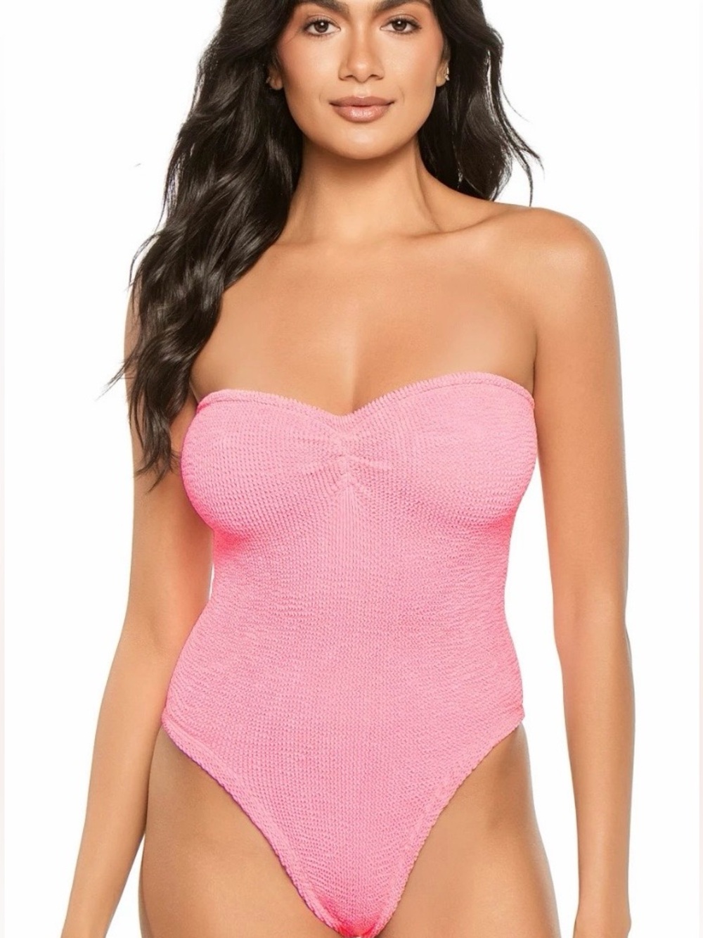 Hunza G Brooke Strapless One Piece Swimsuit in Bubblegum